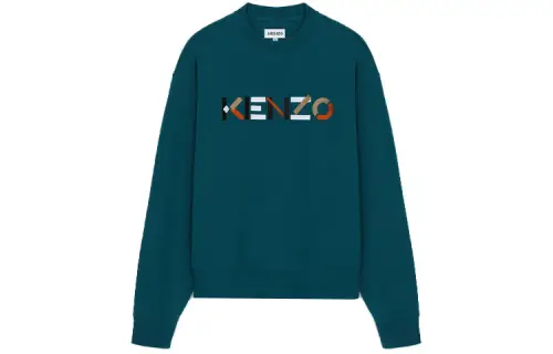 KENZO SS21 Embroidery Logo Fleece Lined Pullover Winter Sweatshirt Men's Green