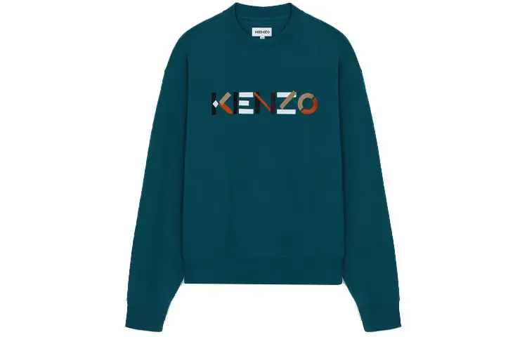 KENZO SS21 Embroidery Logo Fleece Lined Pullover Winter Sweatshirt Men's Green