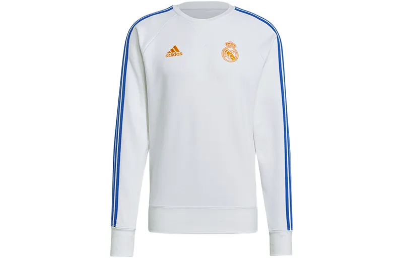 Adidas Real Madrid Sweatshirts Men's White Crew Neck Moderate Regular