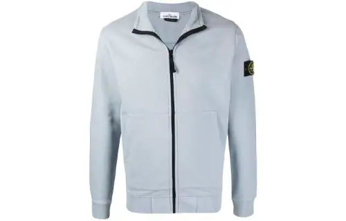 STONE ISLAND Sweatshirts Men's Light Blue Stand Collar Moderate Cardigan