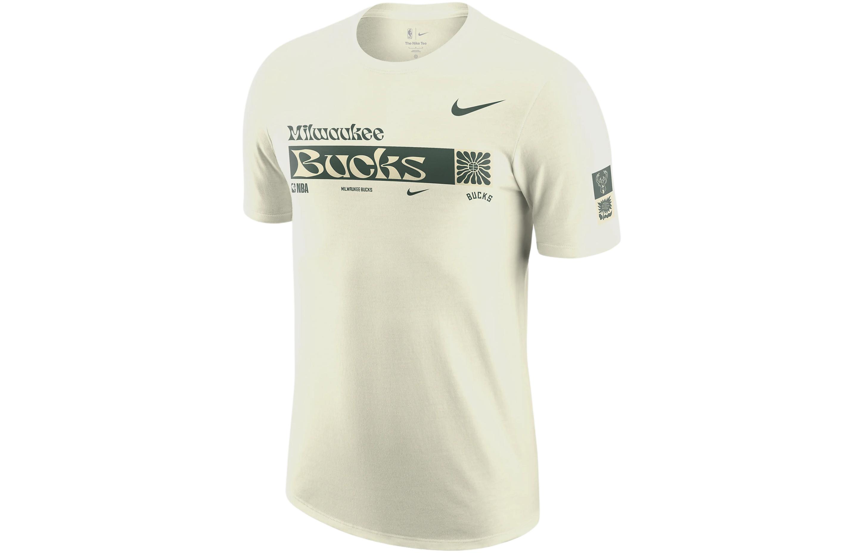 Nike X NBA joint logo logo color block letter print pattern comfortable round neck short-sleeved T-shirt Milwaukee Bucks men's solid color