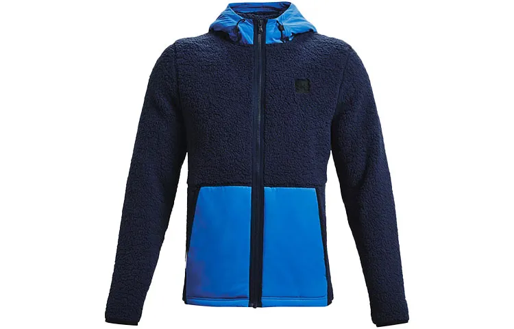 Under Armour Micro Velvet Jackets Men's Collegiate Blue Hooded Thickened Cardigan