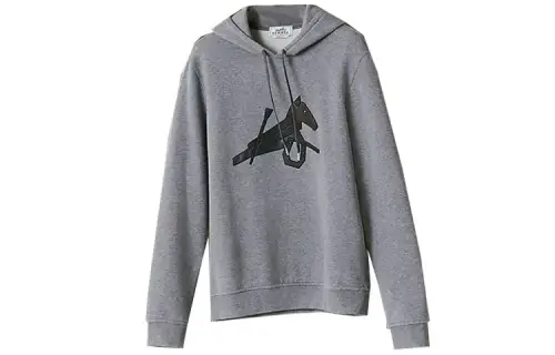 HERMES Sweatshirts Men's Gray Hooded Moderate Regular