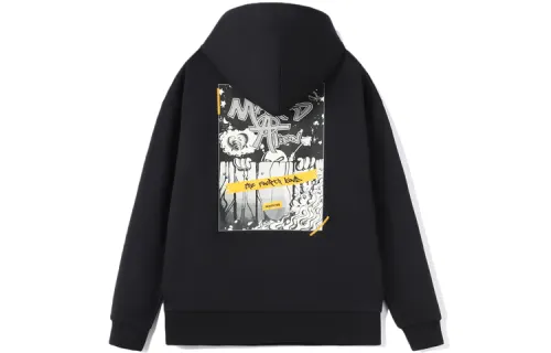 Li Ning Sports Fashion Collection CF MARS Back Cartoon Print Thermal Fleece Lined Pullover Sweatshirt Unisex Black