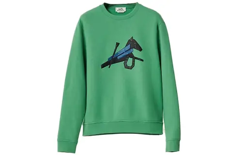 HERMES Sweatshirts Men's Green Crew Neck Moderate Other