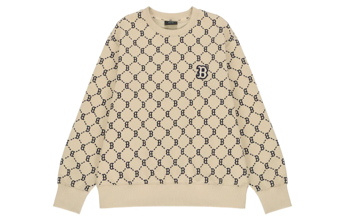 MLB Basic Logo Sweatshirts Unisex Beige Crew Neck Moderate Other
