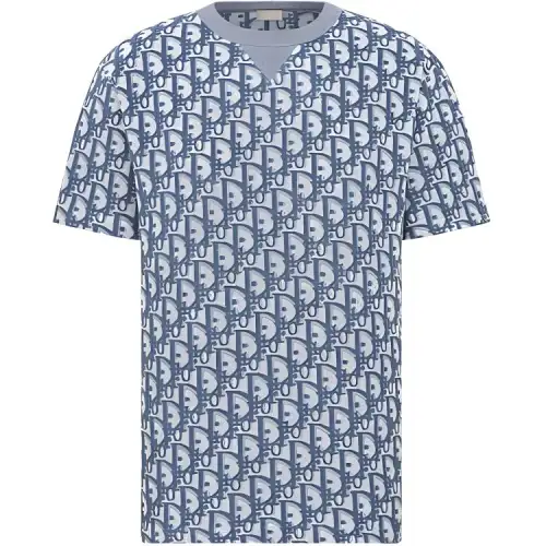DIOR T Shirts Men's Blue Crew Neck Moderate Straight Fit