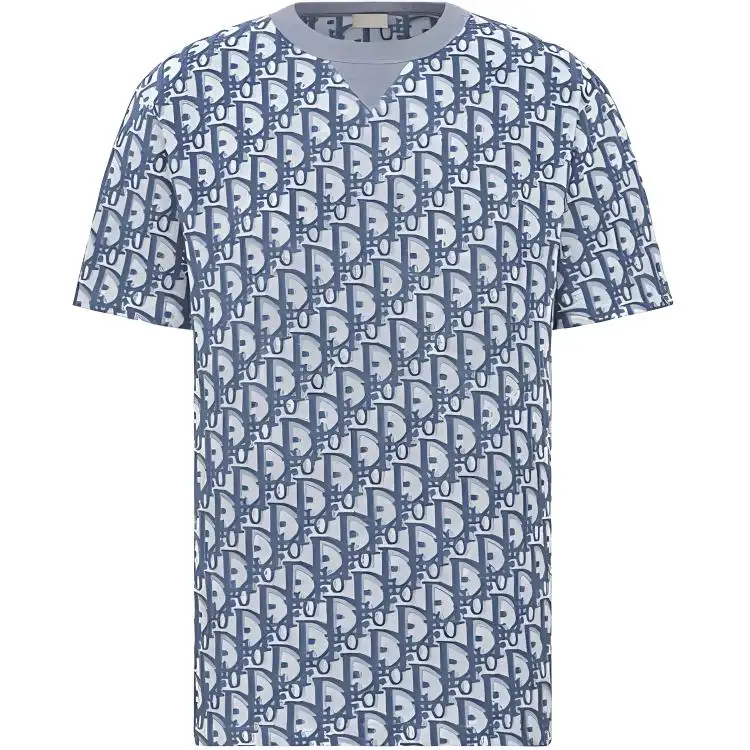 DIOR T Shirts Men's Blue Crew Neck Moderate Straight Fit