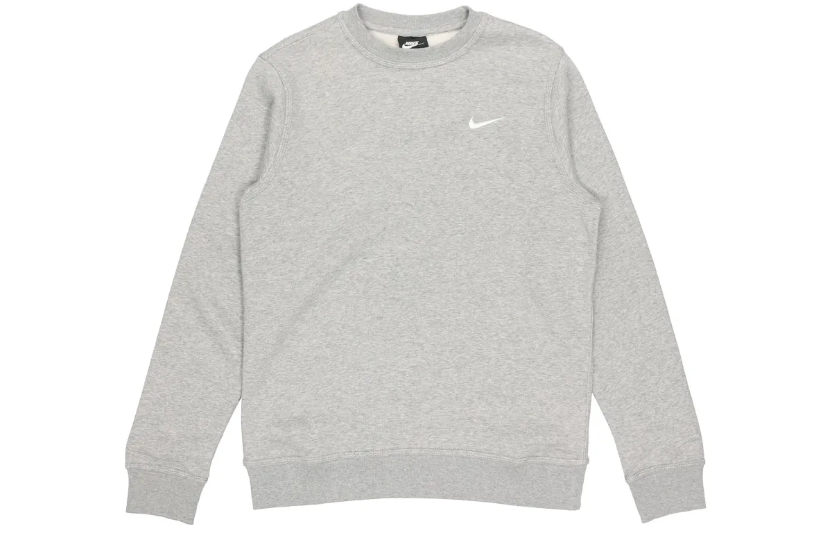 Nike Club Fleece Lined Embroidered Small Logo Classic Sneakers Sweatshirt Winter Men's Gray