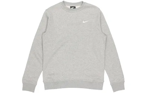 Nike Club Fleece Lined Embroidered Small Logo Classic Sneakers Sweatshirt Winter Men's Gray