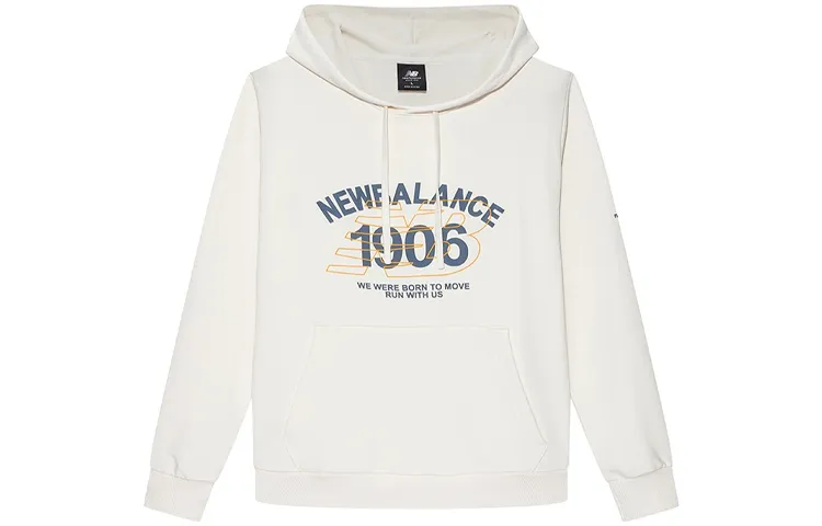 New Balance Sweatshirts Men's Cream White Hooded Moderate Straight Fit