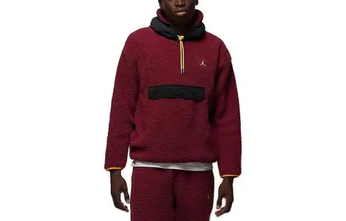 Jordan Ess Stmt Flc Sweatshirts Men's Cherrywood Red Hooded Moderate Regular