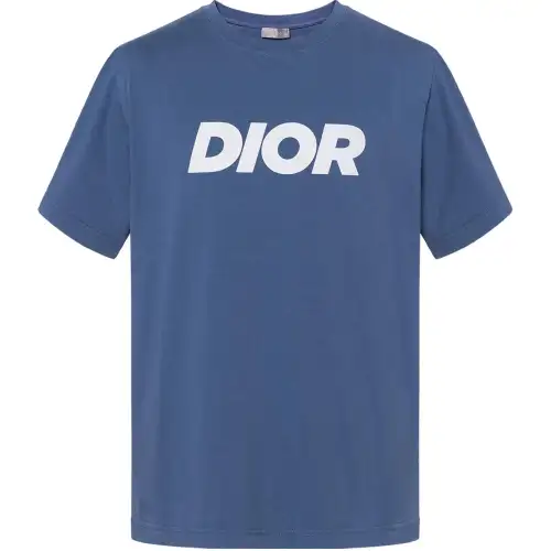 DIOR T Shirts Men's Blue Crew Neck Moderate Straight Fit