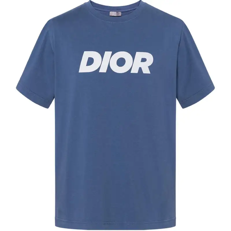 DIOR T Shirts Men's Blue Crew Neck Moderate Straight Fit