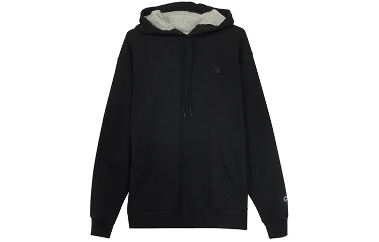 Champion Left Chest Small Logo Hooded Fleece Lined Sweatshirt US Version Men's Black
