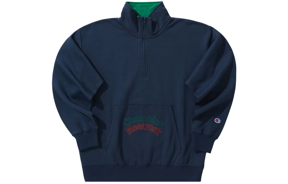 Champion Embroidery Logo Athleisure Half Zip Fleece Lined Sweatshirt Japan Version Unisex