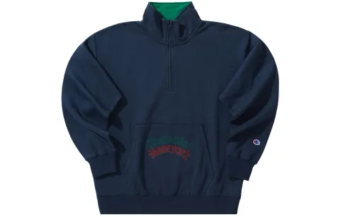 Champion Embroidery Logo Athleisure Half Zip Fleece Lined Sweatshirt Japan Version Unisex