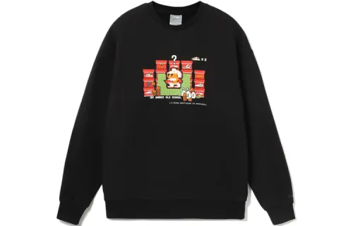 Li Ning Sports Fashion Collection Pixel Style Fun Print Thermal Fleece Lined Sweatshirt Unisex Black