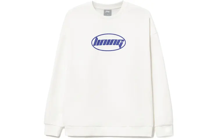 Li Ning Sports Fashion Collection Letter Print Fleece Lined Thermal Pullover Sweatshirt Unisex Ivory Couple's