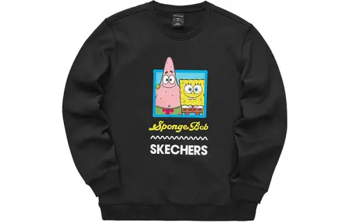 Skechers X SPONGEBOB SQUAREPANTS SpongeBob SquarePants Sweatshirts Unisex Black 0018 Crew Neck Thickened Regular