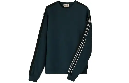HERMES Sweatshirts Men's Oil Blue Crew Neck Moderate Regular