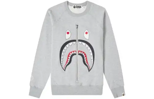 Bape Applique Metal Zip Shark Crewneck