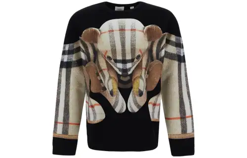 Burberry Sweatshirts Men's Black Crew Neck Moderate Regular