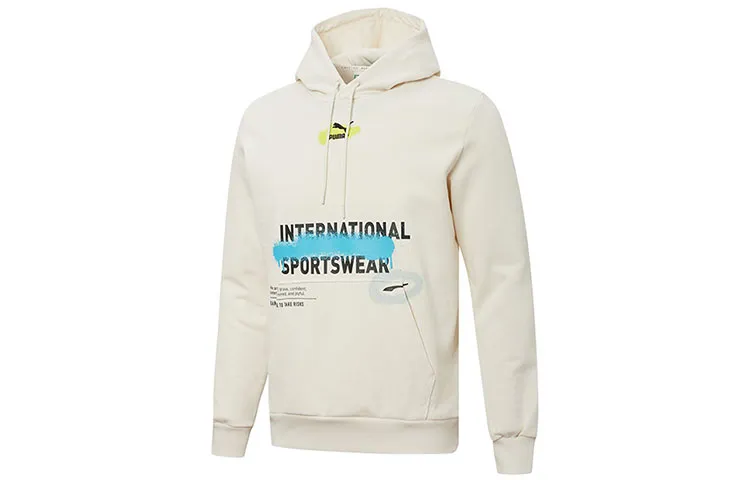 PUMA Sweatshirts Men's Ivory White Hooded Moderate Regular