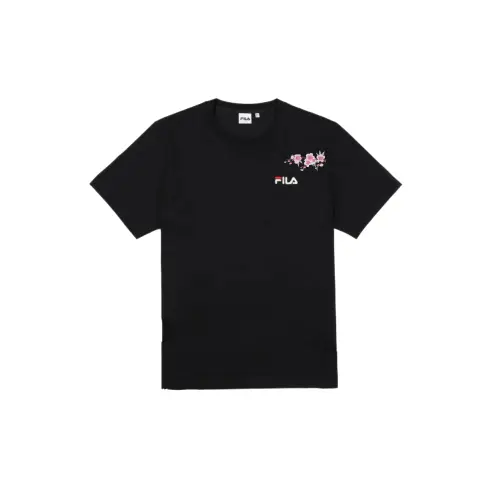 FILA T Shirts Unisex Black Crew Neck Moderate Straight Fit