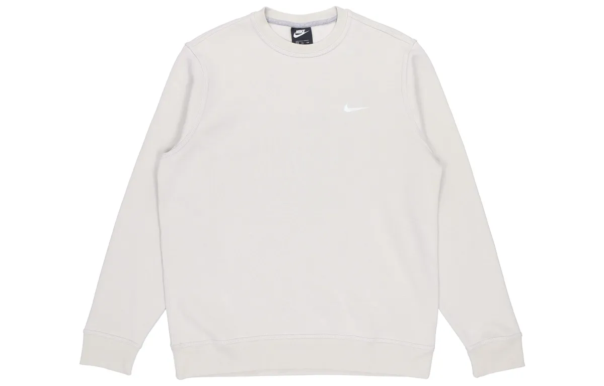Nike Logo Print Crew Neck Pullover Fleece Lined Sweatshirt Men's Light Gray