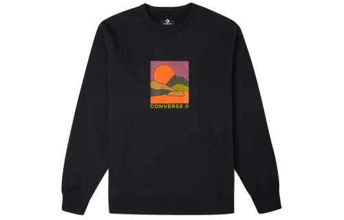 Converse Hybrid World Graphic Patterned Print Fleece Lined Pullover, Winter Sweatshirt Men's Ink Black