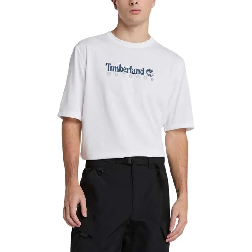 Timberland T-Shirts Men's White Crew Neck Moderate Straight Fit