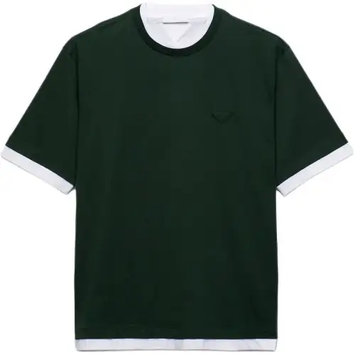 PRADA T Shirts Men's Fir Green Crew Neck Moderate Straight Fit