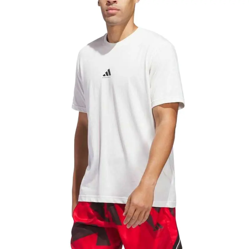 Adidas T-Shirts Men's White Crew Neck Moderate Straight Fit