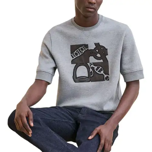 HERMES T Shirts Men's Gray Crew Neck Moderate Straight Fit