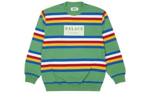 PALACE FW21 Rainbow Stripe Longsleeve Green rainbow printed striped crew neck sweatshirt, same style for men and women, green