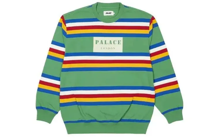PALACE FW21 Rainbow Stripe Longsleeve Green rainbow printed striped crew neck sweatshirt, same style for men and women, green