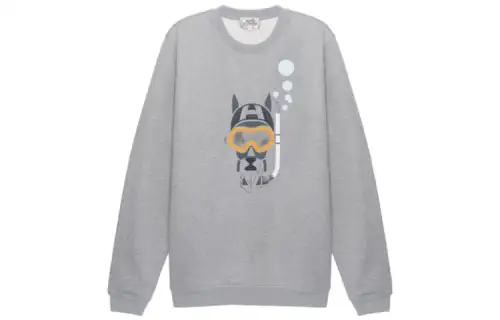 HERMES Sweatshirts Men's Gray Crew Neck Moderate Regular