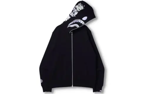BAPE Digital Shark Full Zip Hoodie Glow-in-the-dark Digital Shark Zipper Hoodie Jacket Men's Black