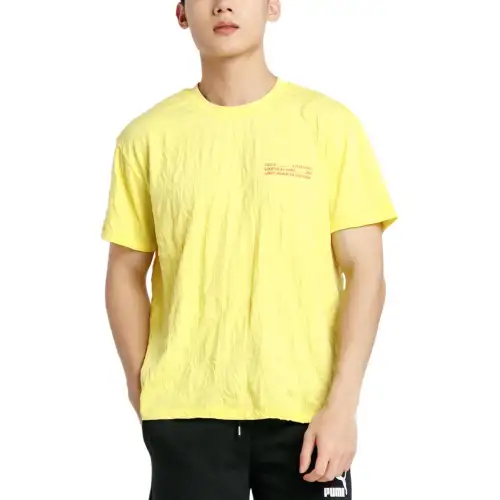 PUMA T Shirts Men's Yellow Crew Neck Moderate Straight Fit
