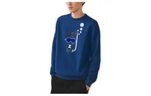 HERMES Sweatshirts Men's Blue Crew Neck Moderate Regular