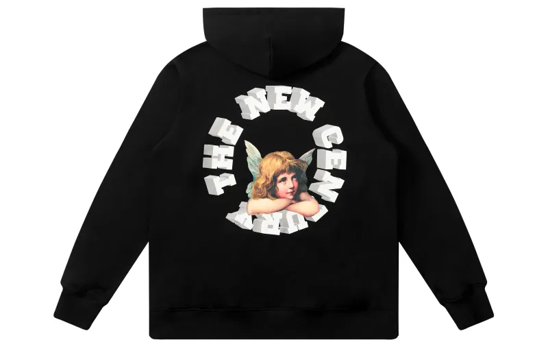 HARSH AND CRUEL Vintage Oil Paintings Angel 3D Effect Ring Letter Pullover Fleece Lined Cartoon Sweatshirt Unisex