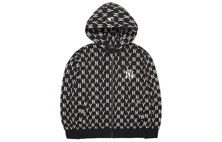 MLB Monogram Sweatshirts Unisex Black Hooded Moderate Cardigan
