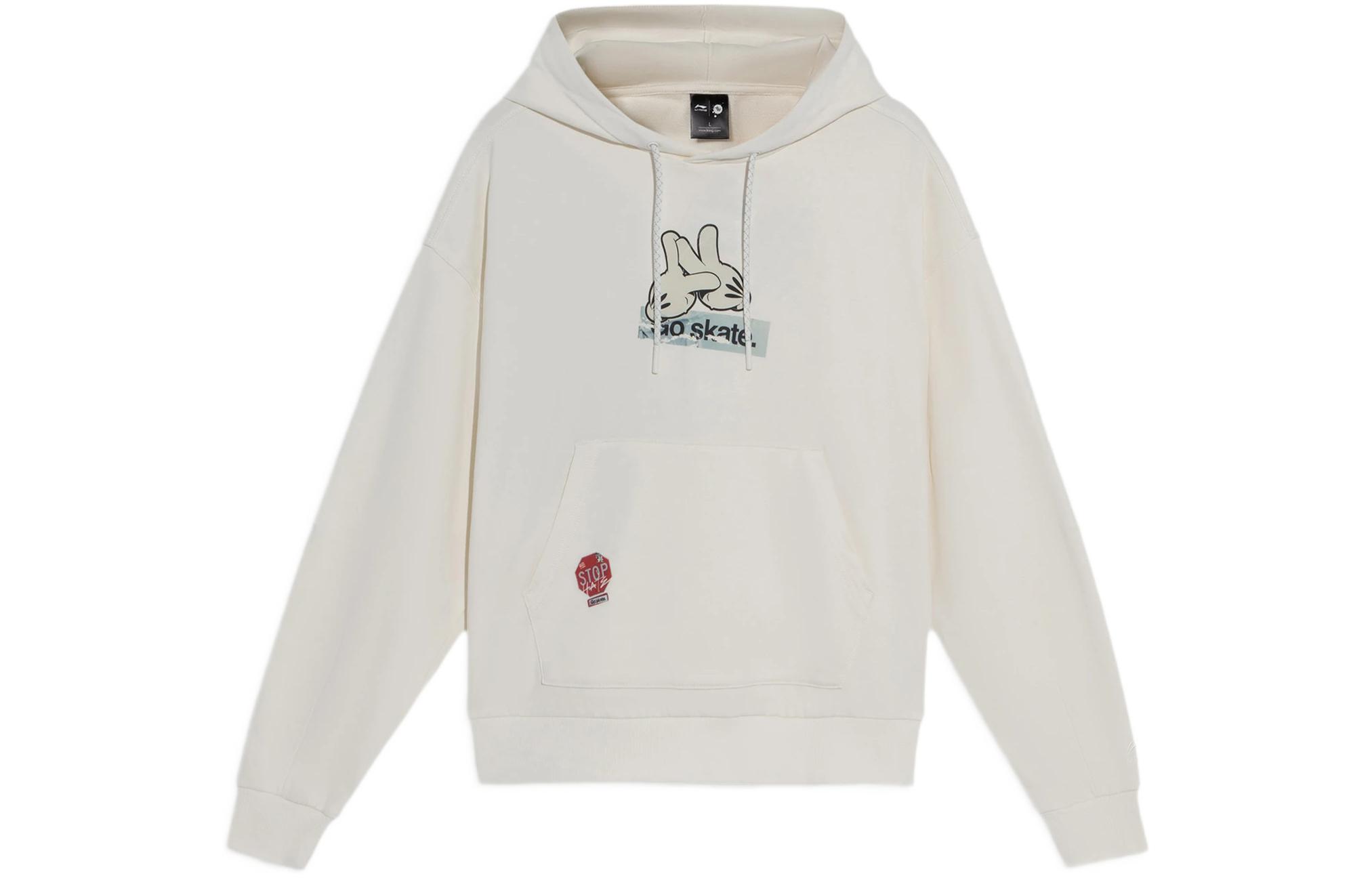 Li Ning Skateboard Sweatshirts Unisex Ecru Hooded Moderate Regular