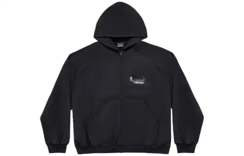 Balenciaga Sweatshirts Men's Black Hooded Moderate Cardigan