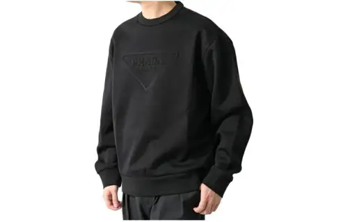 PRADA Sweatshirts Men's Black Crew Neck Moderate Regular