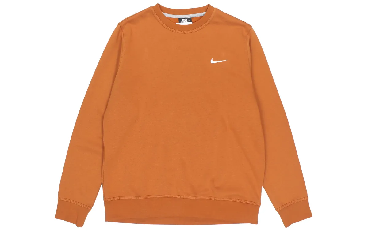 Nike Solid Color Fleece Lined Embroidery Small Logo Classic Sports Sweatshirt Men's Brown