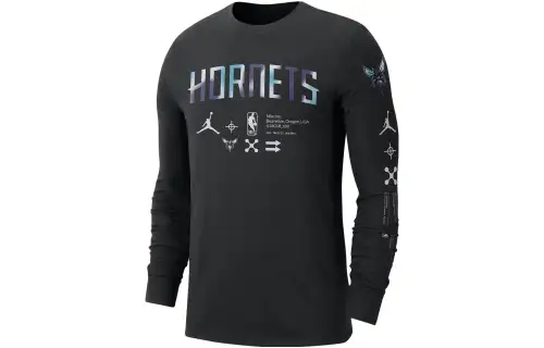 Jordan Charlotte Hornets NBA Sweatshirts Men's Black Crew Neck Moderate Regular