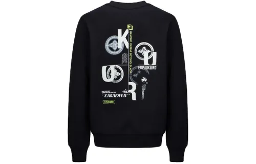 EVISU Sweatshirts Unisex Black Crew Neck Moderate Regular