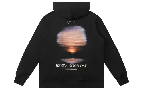 HARSH AND CRUEL Sunset Landscape Fleece Lined Hooded Loose Fit Pullover Sweatshirt Winter Unisex